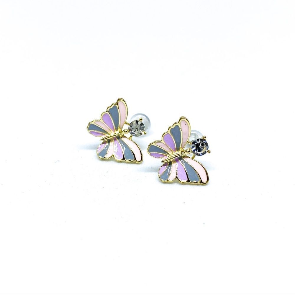 NWT Butterfly Enamel Gold Tone Rhinestone Earring